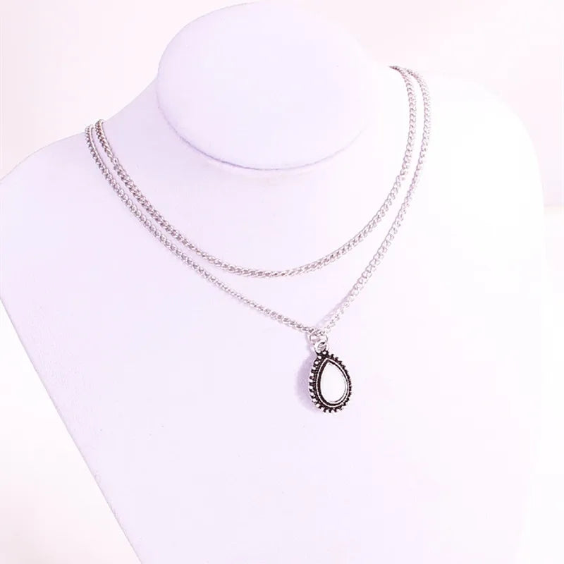 Vintage Silver Water Drop Necklace: Multilayer Crystal Jewelry - Shop N Save
