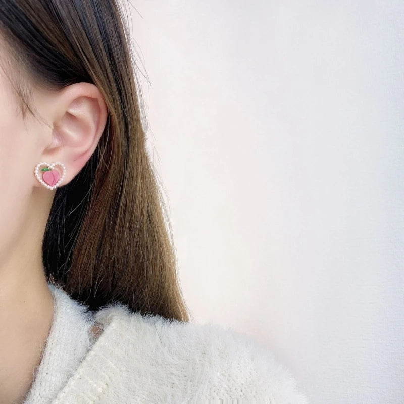 Pink Peach Pearl Studs: Women's Heart Earrings & Sweet Ear Accessories - Shop N Save