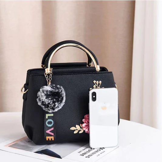 Exquisite Floral Pattern Double Handle Handbag in Red PU Leather