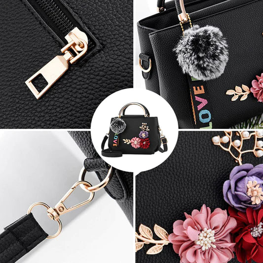 Exquisite Floral Pattern Double Handle Handbag in Red PU Leather