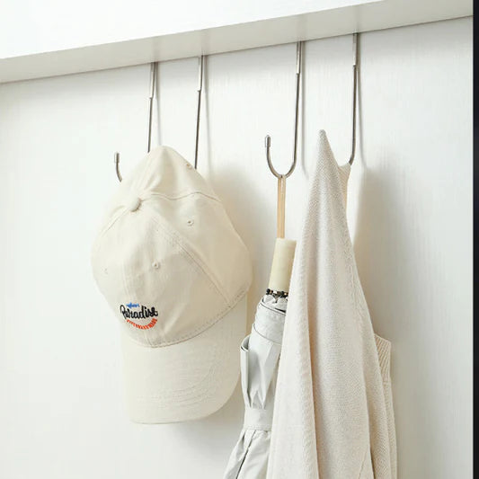 2 Pcs Stainless Steel Double Hooks Clothes Towel Door Hangers - Silver - Shop N Save