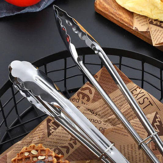 Stainless Steel Tongs BBQ Serving Grill Baking Non-Slip Kitchen Utensil Grilling Pastry Catering Cooking Steak Thong - Shop N Save