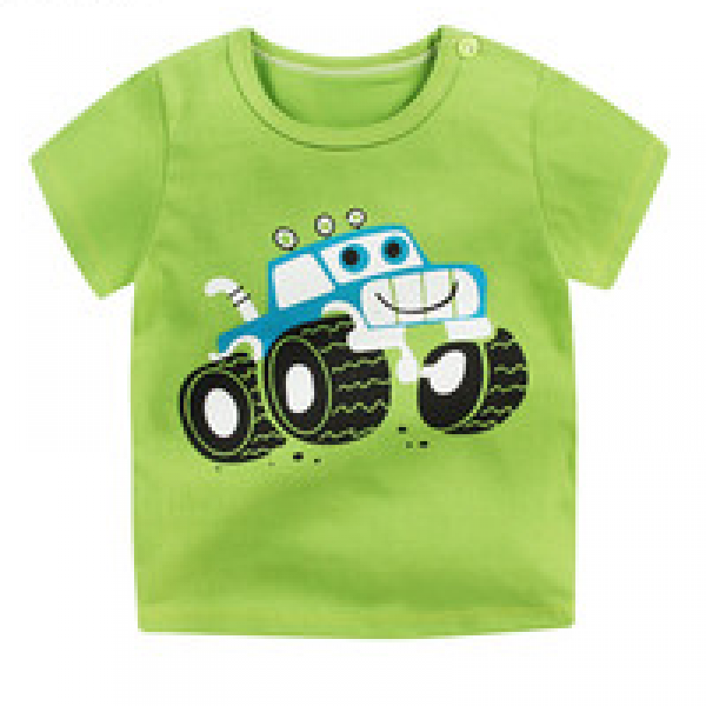 3-6 Months Infant Baby Boy T-Shirt - Newborn Baby Girls Cartoon Print Short Sleeves Round Neck T-Shirt For Kids - Green - Shop N Save