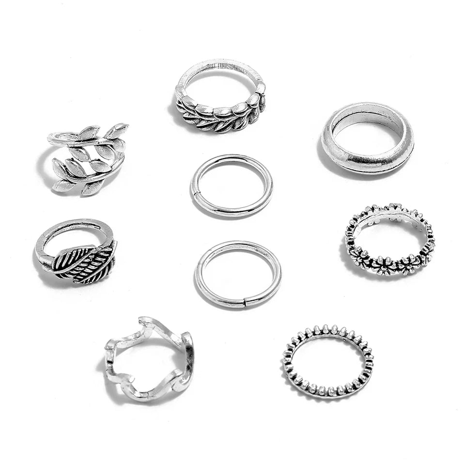 Docona 9pcs Bohemia Sunflower Rings: Silver Midi Knuckle Anillos Set for Women - Shop N Save
