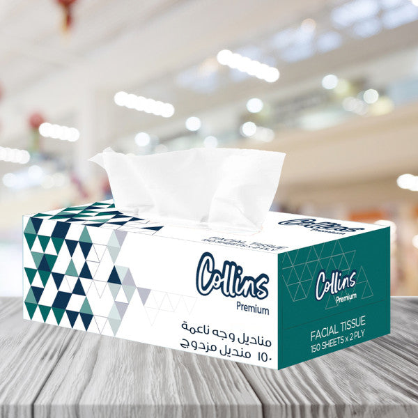 Collins 150 Ply Premium Facial Tissue Soft Gentle Hygienic 100% Virgin Pulp 4 PC Pack + 1 Free Special Edition