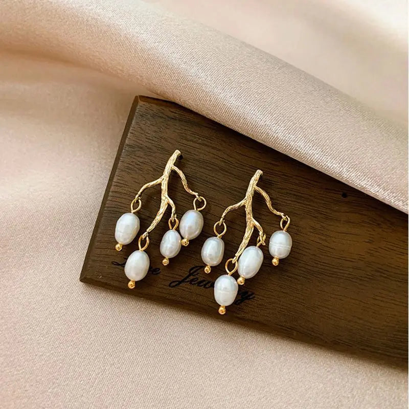 Tree Branch Pearl Earrings: 14K Gold, Tassels, Women's Jewelry - Shop N Save