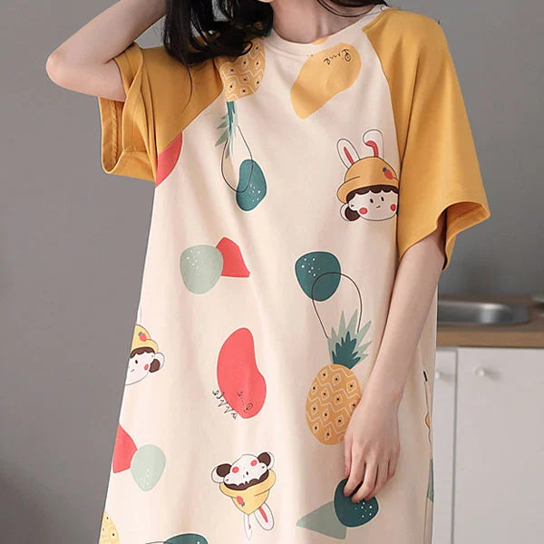 Fruits Print Midi Night Dress - Casual Sleepwear for Girls - Shop N Save