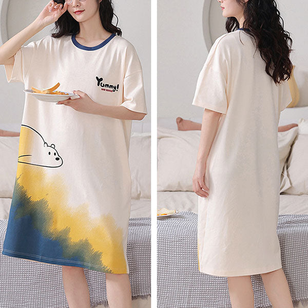 Animal Print Midi Dress Soft Loose and Comfortable Pajama Nightwear for Women Perfect for Summer Indoor Relaxation!