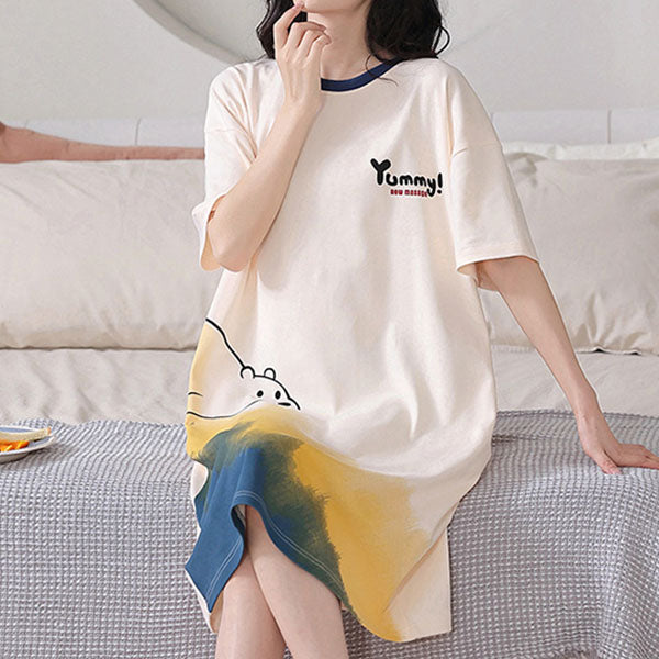 Animal Print Midi Dress Soft Loose and Comfortable Pajama Nightwear for Women Perfect for Summer Indoor Relaxation!