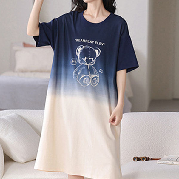 Navy Cartoon Print Midi Night Dress - Comfortable Sleepwear Women - Shop N Save