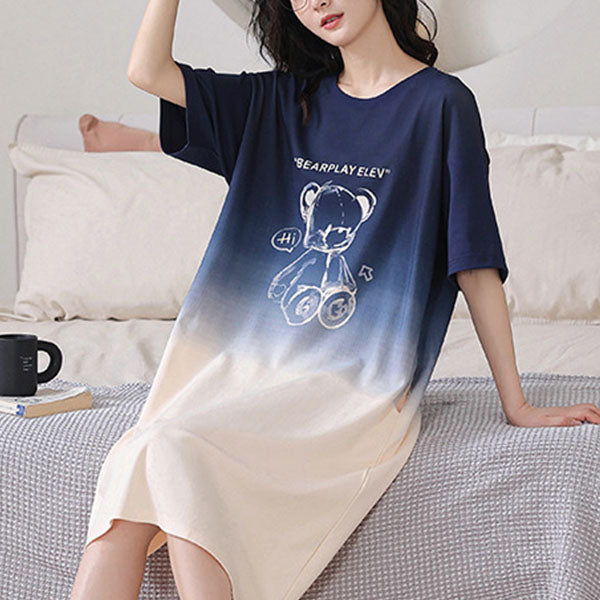 Navy Cartoon Print Midi Night Dress - Comfortable Sleepwear Women - Shop N Save