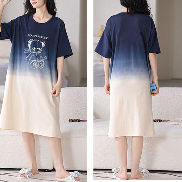 Navy Cartoon Print Midi Night Dress - Comfortable Sleepwear Women - Shop N Save