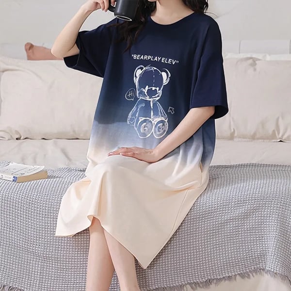 Navy Cartoon Print Midi Night Dress - Comfortable Sleepwear Women - Shop N Save