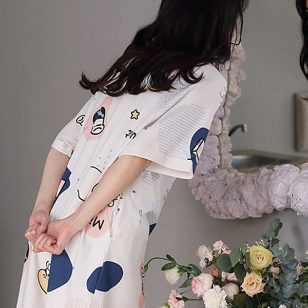 Stylish Printed Midi Pajama Dress - Comfortable Sleepwear for Girls