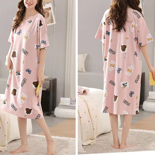 Cute Cartoon Print Soft Fabric Midi Dress for Women Perfect Sleepwear and Casual Wear for Girls!