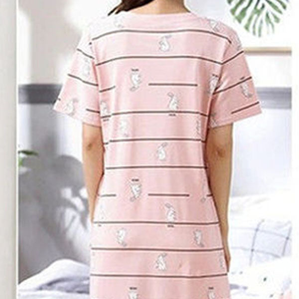 Pink Striped Soft Fabric Midi Dress A Comfortable and Stylish Nightwear Choice for Women