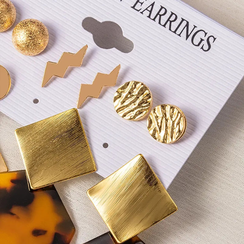 PAXAM Bohemian Acrylic Earrings Set: Vintage Gold Dangle Drop - Shop N Save