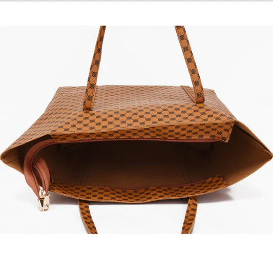 Stylish Geo Pattern PU Leather 4-Piece Bags Set - Large Capacity, Square Shape, Double Handles