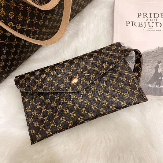 Stylish Geo Pattern PU Leather 4-Piece Tote Set - Coffee Collection, Large Capacity - Shop N Save