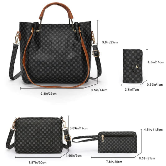 Stylish Double Handle Tote Set - High-Quality, Zipper Closure, 4 Pieces