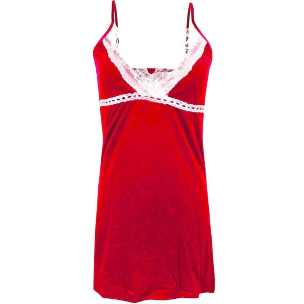 Free-Spirited Red Lace Nightwear for Comfortable Romantic Evenings. Soft Polyester-Spandex Blend with V-Neck and Spaghetti Straps. Free Size for Girls - Shop N Save
