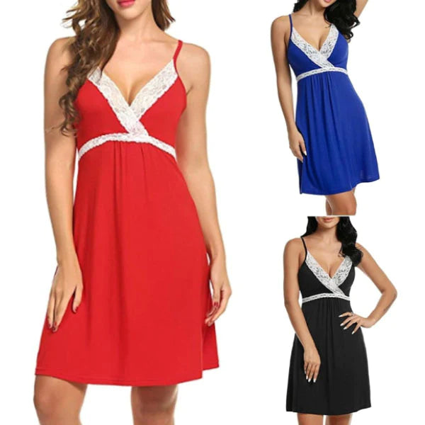 Free-Spirited Red Lace Nightwear for Comfortable Romantic Evenings. Soft Polyester-Spandex Blend with V-Neck and Spaghetti Straps. Free Size for Girls - Shop N Save