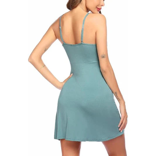 Free-Spirited light Blue Lace Nightwear for Comfortable Romantic Evenings. Soft Polyester-Spandex Blend with V-Neck and Spaghetti Straps. Free Size for Girls - Shop N Save