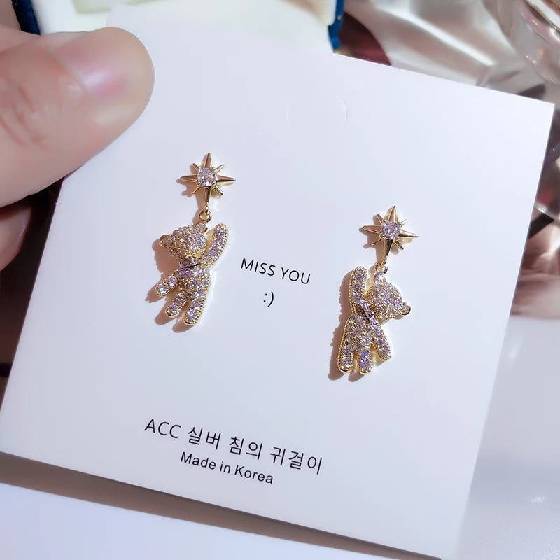 Bear Pendant Clip Earrings: Luxury Designer, Star Dangle, Christmas Gift - Shop N Save