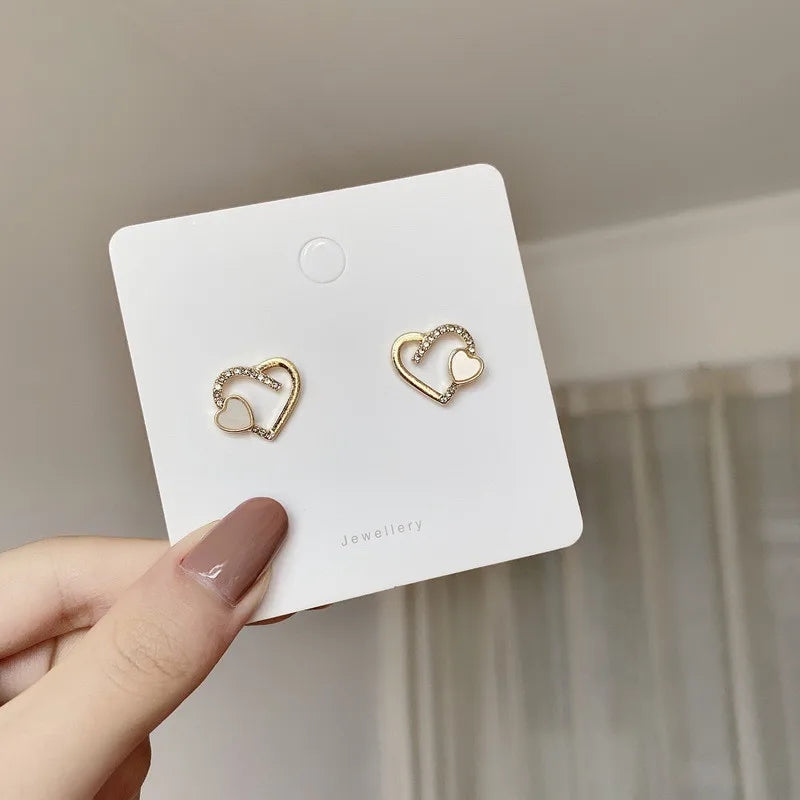 Double Heart Studs: Exquisite Zircon Wedding Earrings for Women - Shop N Save