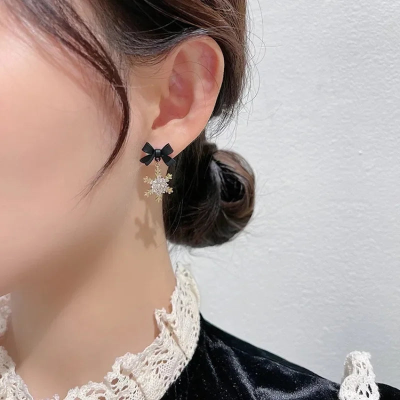 Red Bow Snowflake Earrings: Christmas Santa Girls Xmas Jewelry - Shop N Save
