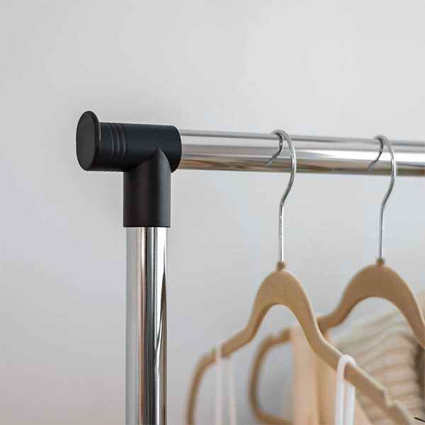 Easy-Assembly Silver Double Pole Clothes Hanger Adjustable & Moveable Ideal for Clothing Storage Drying and Space Saving Stainless Steel - Shop N Save