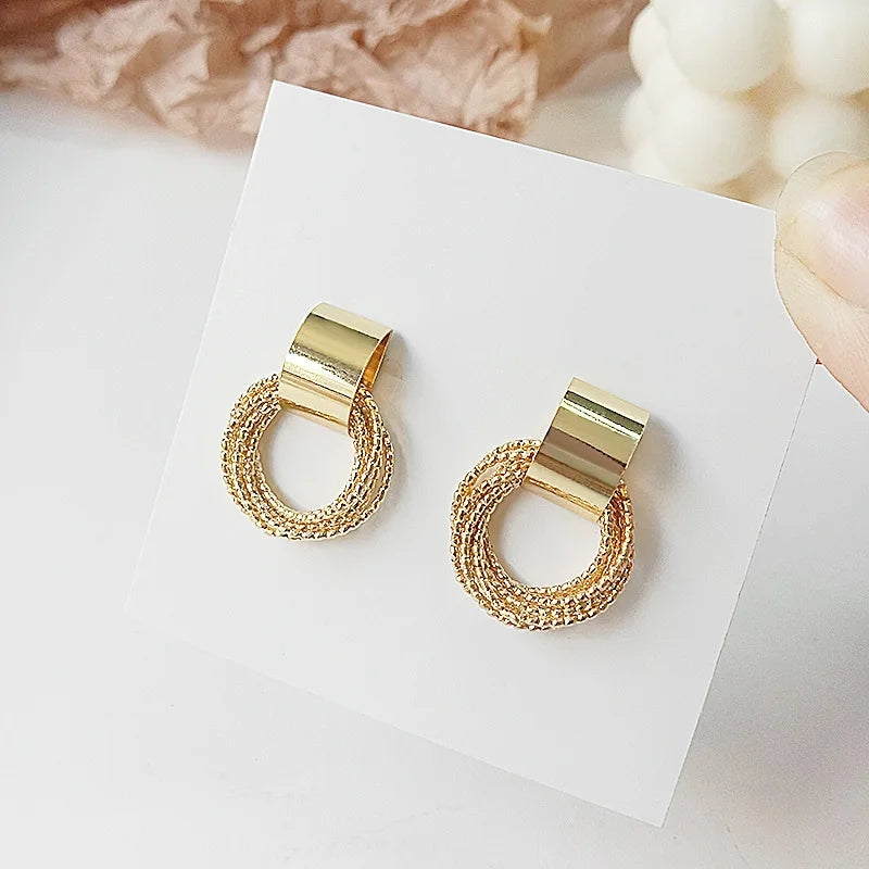 Retro Gold Circles: Korean Fashion Studs for Women, Wedding Gift - Shop N Save