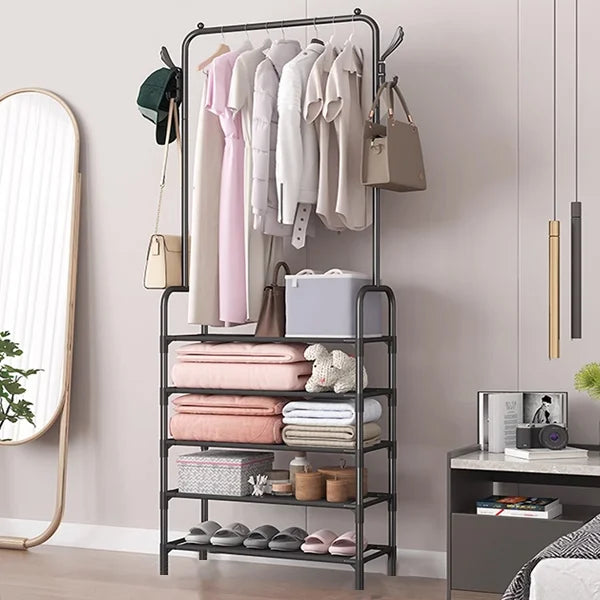 Easy Assembling 5-Layer White Mesh Hangers Space Saving Clothes Hanger with Shoe Storage Racks Foldable Laundry Organizer for Room Floor - Shop N Save