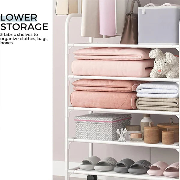 Easy Assembling 5-Layer White Mesh Hangers Space Saving Clothes Hanger with Shoe Storage Racks Foldable Laundry Organizer for Room Floor - Shop N Save