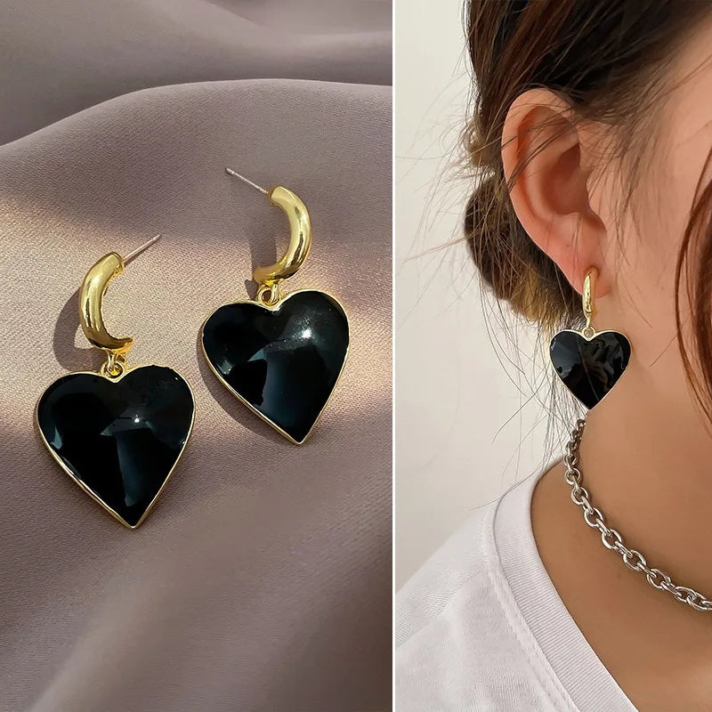 Black Heart Studs: Korean Drop Glaze, Minimalist Fashion for Women - Shop N Save