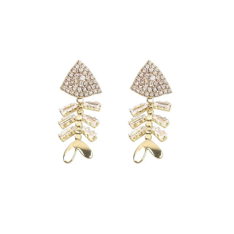 Rhinestone Fish Bone Drop Earrings: Trendy Fashion Gift - Shop N Save