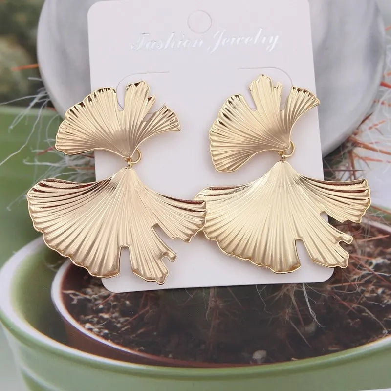 Boho Gold Ginkgo Earrings: Statement Punk Jewelry - Shop N Save