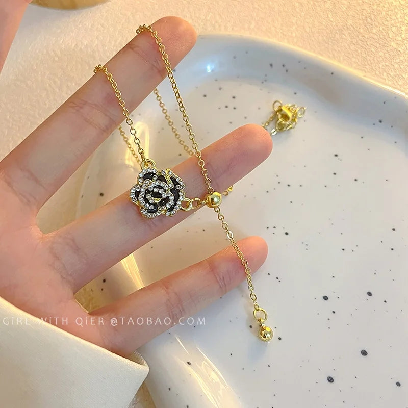 Micro Zircon Black Rose Necklace: Luxury Choker in Korean Style for Women - Shop N Save