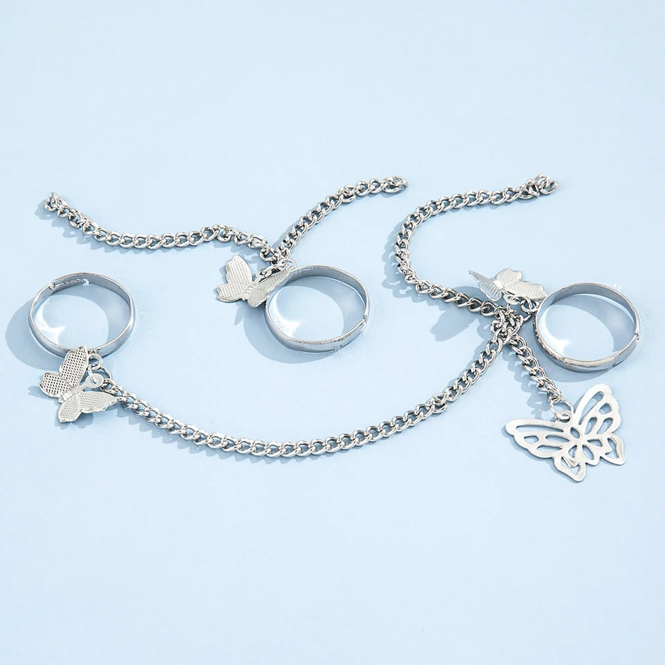 Gothic Butterfly Chain Rings - Stranger Things Couple Set Y2K Fashion - Shop N Save