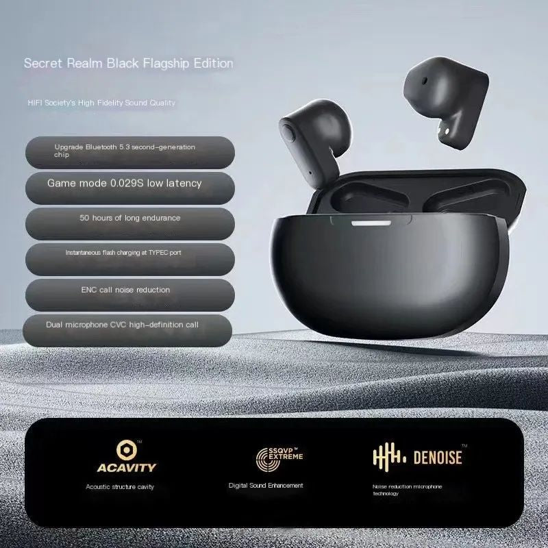 Wireless Bluetooth Earphones with Charging Bin Cord, Headphones, Outdoor Sports Headset, Touch Control Headphones, Earbuds (White)