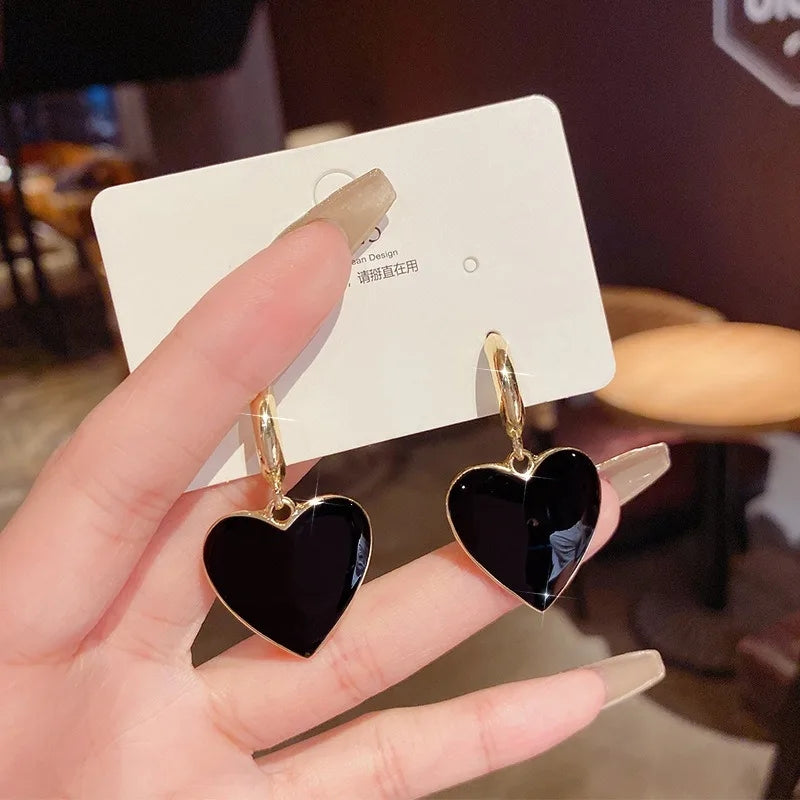 Black Heart Studs: Korean Drop Glaze, Minimalist Fashion for Women - Shop N Save