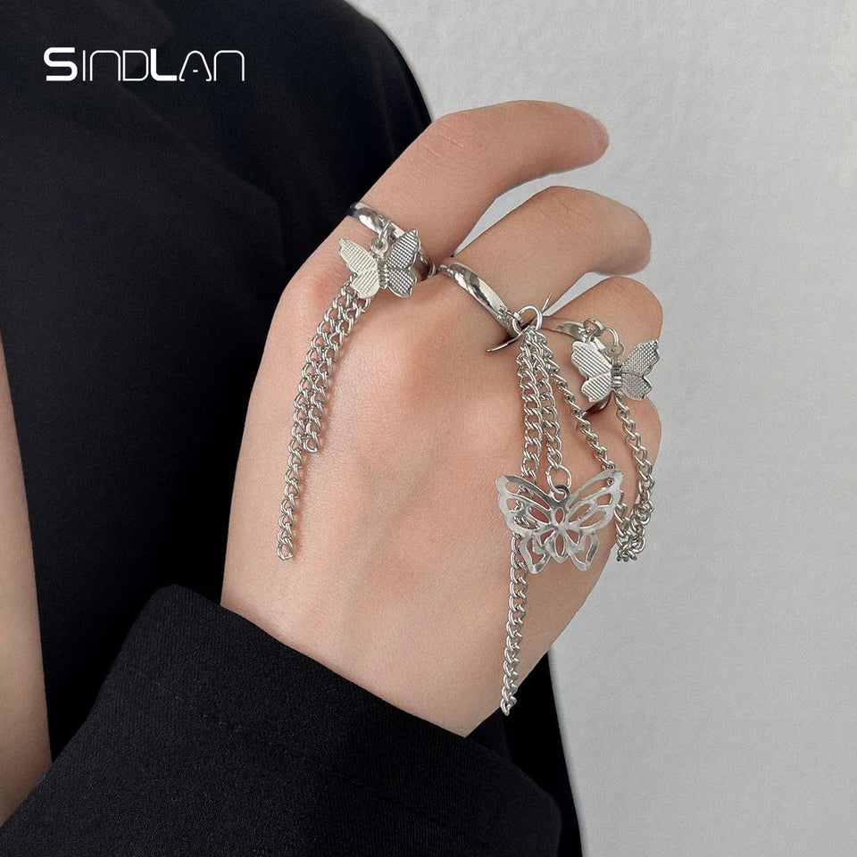 Gothic Butterfly Chain Rings - Stranger Things Couple Set Y2K Fashion - Shop N Save