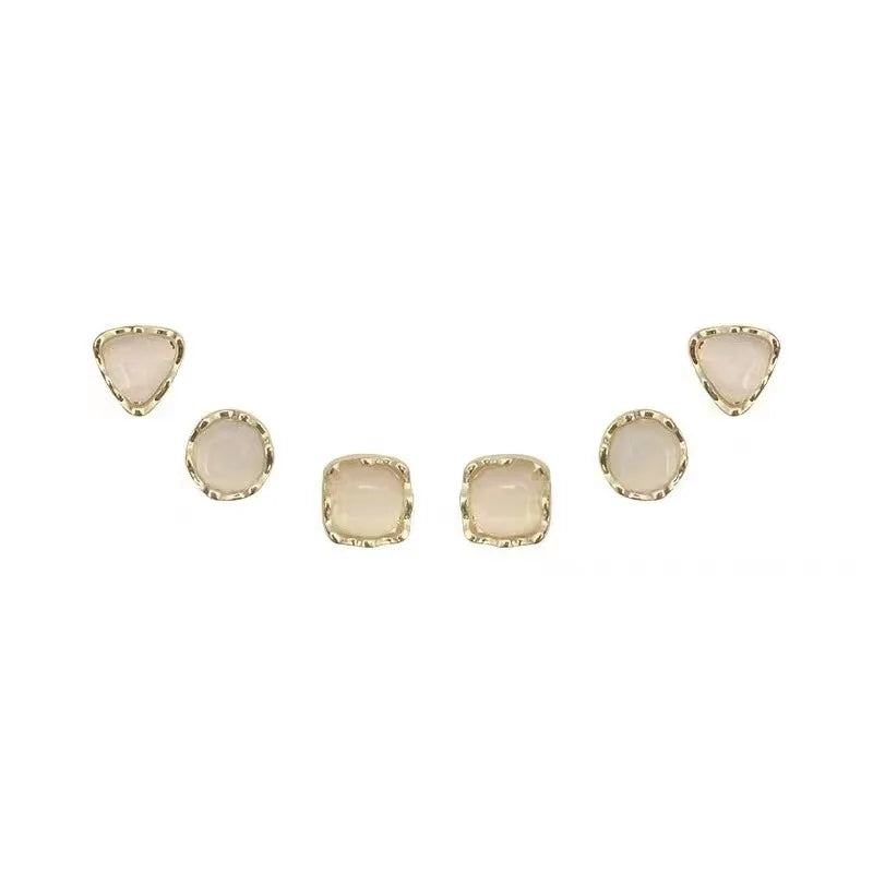Golden Geometric Opal Studs: Korean Triangle & Circle Earrings Set - Shop N Save
