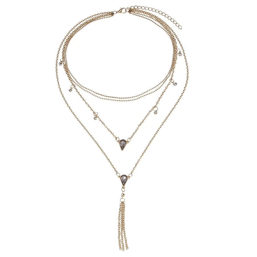 Bohemia Tassel & Geometric Necklace: Multilayer Water Drop Choker for Women - Shop N Save