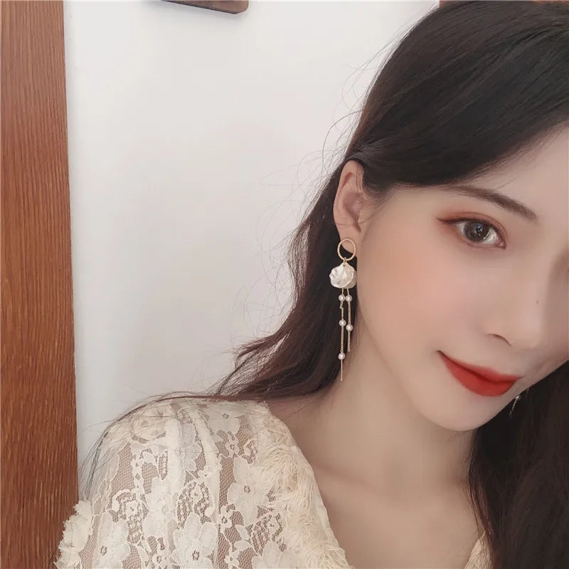 Golden Needle Pearl Studs: Classic White Earrings for Women - Shop N Save