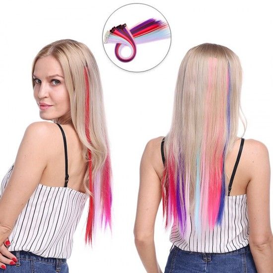 Long Straight Women colorful Synthetic Clip In Hair Extension purple