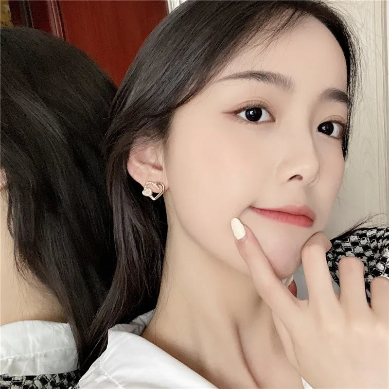 Double Heart Studs: Exquisite Zircon Wedding Earrings for Women - Shop N Save