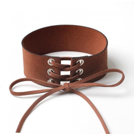Wide Choker Necklace Belt Chokers Necklaces Tied Brown