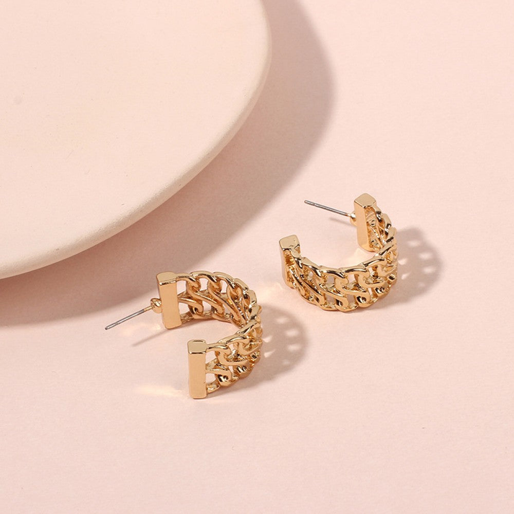 Trendy Hollow Zircon C Shape Hoop Earrings Charm Women - Golden