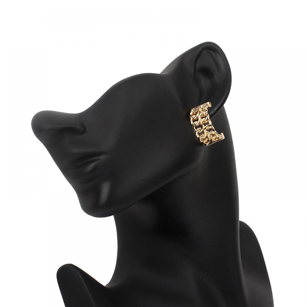 Trendy Hollow Zircon C Shape Hoop Earrings Charm Women - Golden